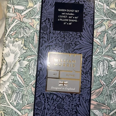 Nuevo con etiquetas Juego de edredón William Morris At Home Queen madreselva tulipán verde mar 3 piezas Foto 1 de 2