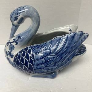 Maceta azul blanco cisne vintage azul cobalto - Imagen 1 de 12