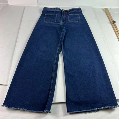 Jean Zara Mujer 31x27* Marino Recto Tiro Alto Pierna Ancha Azul Oscuro Denim Etiqueta 10 Foto 1 de 4