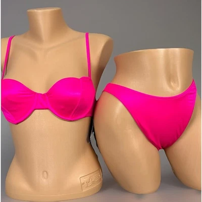 Nuevo conjunto de bikini vintage NOS formas para mujer talla 8 rosa neón segunda piel satinado años 90 Foto 1 de 4