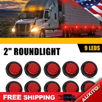 Marcador de remolque redondo de 2 pulgadas rojo 10 piezas DOT 9LED con luces ojal para camión autocaravana autobús Foto 1 de 4