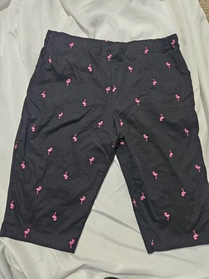 WHITE STAG, WOMEN'S BLACK/PINK COTTON BL PART ELASTIC FLAMINGO CROP PANTS SX 3X - Image 1 of 4
