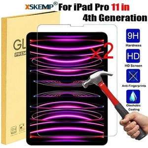 2Pcs For iPad Pro 11 4th Generation 2022 Tempered Glass Screen Protector Glossy - Picture 1 of 19