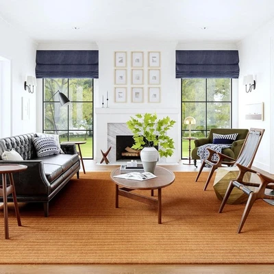 Alfombra de lana hecha a mano 8x10 - Alfombra moderna a rayas naranja óxido suave acogedora sala de estar Foto 1 de 4