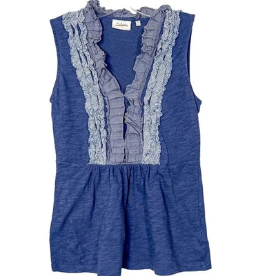 Deletta Women's Cotton Sleeveless Ruffle Front V Neck Tank Top Blue Gray Small - Image 1 of 4