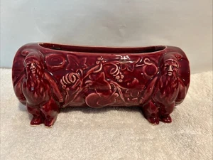 Vtg BURGUNDY McCoy Shawnee Pottery Gnomes Elves & Log Planter Kitsch. b - Picture 1 of 6