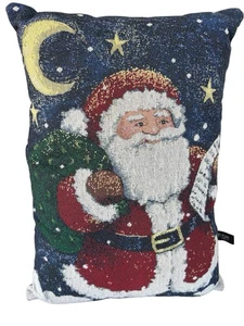 Vintage 90er Mond und Sterne Himmlischer Weihnachtsmann mit Liste Wandteppich Weihnachtskissen - Bild 1 von 5