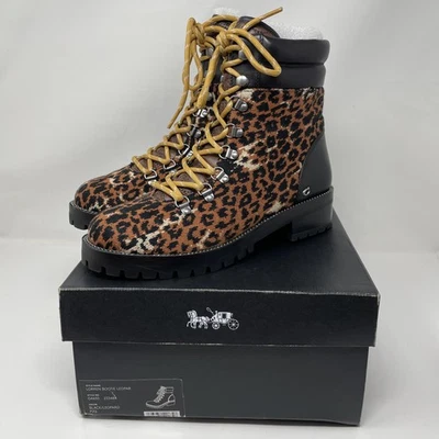 Botas Coach Feminina Tamanho 7.5 Preto Leopardo Lorren Bootie Lug Sole Caminhada G4650 - Imagem 1 de 4