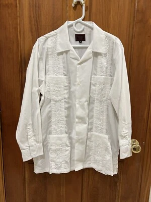 Maximos Yucatan Size M White Embroidered Dress Shirt Button Up Long Sleeve - Image 1 of 4