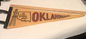 Vintage 1950s Oklahoma The Sooner State Felt Pennant Oil Drilling Rig Souvenir - Picture 1 of 10