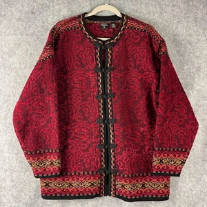 VTG Nordic Design Wool Cardigan Womens 2X Red Jacquard Fair Isle Artsy Heavy 80s - Picture 1 of 13