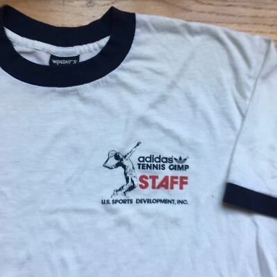 Vtg Adidas Shirt 80s Tennis Camp Staff Wright's Tee US Sports Development sz L - Image 1 of 4