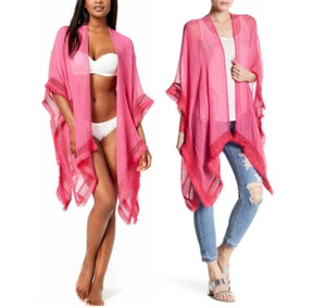 New Cejon Grazer Crinkle Cover-Up Topper Shawl Kimono Fuchsia One Size - Picture 1 of 5