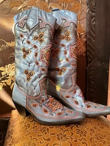 Ombre Denim-Blue  Boots - Beaded - Embroidered -  Size 6 - Picture 1 of 5