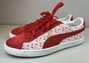 PUMA HELLO KITTY White Red Suede Leather 50th Anniversary Womens Size 8 - Picture 1 of 24