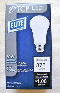 TCP 9W (60W Equal) Non Dimmable LED Light Bulb 5000K A19 Lamp LED9A1950K - Picture 1 of 9