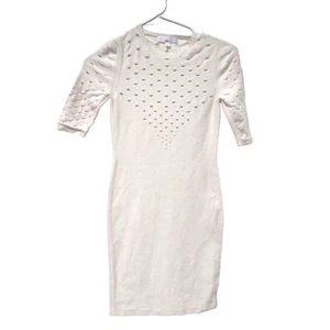 Cushnie et Ochs Womens White Dress XS Knit Cut Out Fitted Bodycon Short Sleeve - Picture 1 of 6