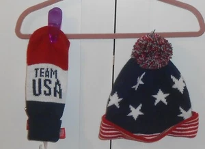 MEN'S OLD NAVY RED/WHITE/BLUE STAR POM-POM BEANIE HAT WITH MITTENS - ONE SIZE - Picture 1 of 1