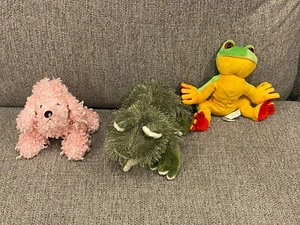 Ganz Lil Kinz 7" Green Tree Frog, 9" Pink Poodle and 9" Green Glitter Frog - Picture 1 of 10