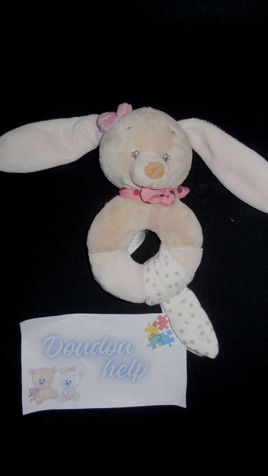 Doudou hochet lapin Pauline & Sasha rose beige NATTOU - état NEUF- - Photo 1/1
