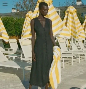Doen Allene Dress Black Linen Sz XL V Neck Button Down NWT - Picture 1 of 2