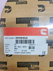 OEM 3939353 GENUINE CUMMINS GASKET REAR COVER USA MADE NEW FACTORY SEALED 19B - Picture 1 of 2