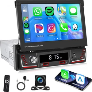 1 Din 7" Touch Flip Out Car Radio Stereo Apple Carplay Android USB Player+Camera - Imagen 1 de 15