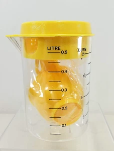 Vintage Measuring Cups & Spoons Set - Yellow Lid & Clear Plastic Cup - Picture 1 of 14
