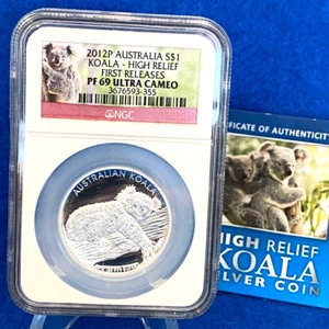 2012 Australian Koala High Relief 1 Oz. Silver NGC PF69 Ultra Cameo w/COA - Picture 1 of 2