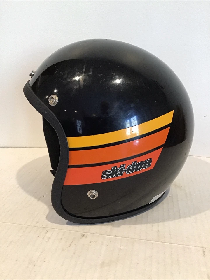 Vintage 1987 Ski-Doo Snowmobile Helmet Model 100 sz Medium Black Stripes - Image 1 of 4