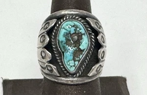 VTG Navajo Cortez H Sterling Silver Turquoise Ring Sz 10 (19.4G) - Picture 1 of 6