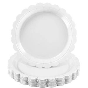30 Pcs Scalloped Plates 9 Inch Disposable White Paper Plates Cute Dessert Cak... - Picture 1 of 7