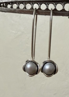 Pandora Sterling Silver My Wish Pearl Pandora Grey Pearl Drop Earrings - Image 1 of 4