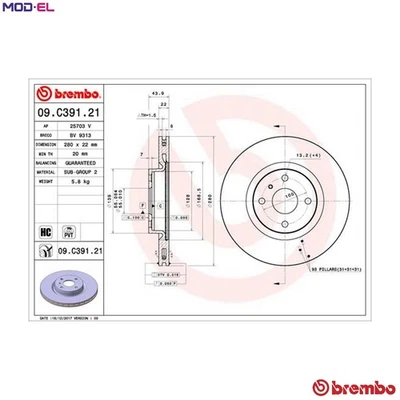 2x BRAKE DISC 09.C391.21 FOR FIAT MAZDA ROADSTER/Targa/IV MX-5/RF/MIATA 1.4L - Image 1 of 4