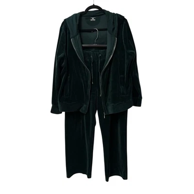 Jones New York Sport Velour Traje de Pista Verde Oscuro Talla 1X Cremallera Completa Sudadera con Capucha Pantalones Foto 1 de 4
