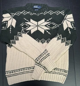 Polo Ralph Lauren Sweater Nordic Hand Knit Linen Cotton Mens Large Vintage - Picture 1 of 3