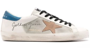 Golden Goose Sneakers Uomo Superstar Bianco Blu Beige Lucertola Nuove con scatola EU 45 US Uomo 12 - Foto 1 di 6