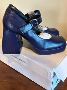 Dream Pairs 3.5" heel Square Toe Mary Jane Platform Pumps Size 6.0 Blue - Picture 1 of 7