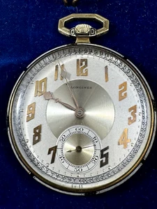 Orologio da tasca Longines Swiss 1919 oro 14 carati art deco 18,89 M 19 gioielli 5 ADJ funzionante! - Foto 1 di 23