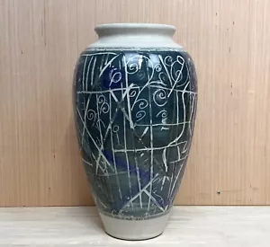 A. Clemente Saks Pottery Vase Abstract Large Pot Art Handmade Artwork Blue Glaze - Picture 1 of 12
