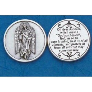 St. Raphael - Prayer to Saint Raphael the Archangel- Silver tone  Pocket Coin  - Picture 1 of 1