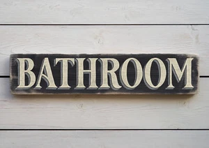 BADEZIMMER Vintage Stil Holzschild. Handgefertigtes Retro Hausgeschenk - Bild 1 von 20
