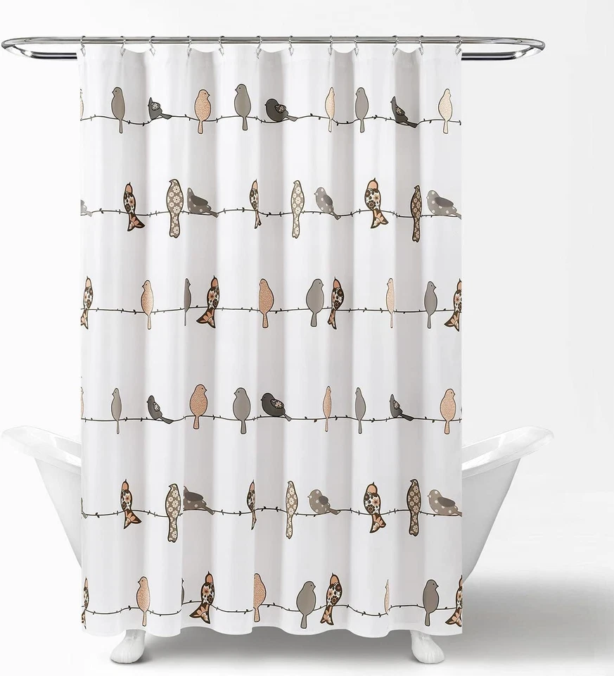 Rowley Birds Shower Curtain, 72” W x 72” L, Blush & Gray - Colorful Floral - Image 1 of 4
