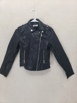 H M Girls Jacket 16 Black Viscose Blend Full Zip Faux Leather Regular Outerwear - Image 1 of 4