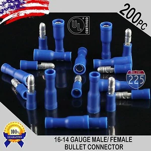 Paquete de 200 conectores de bala azul macho y hembra 16-14 AWG vinilo aislado .156" UL - Imagen 1 de 1