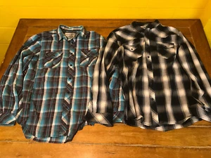 2 CHALCS by Fame Jeans Langarm Button Down Druckknopf Tasche Karo Hemden Herren XL - Bild 1 von 12