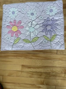 Pottery Barn Kids Quilted Embroidered Pillow Sham Multi-Color Flowers Lavender - Picture 1 of 10