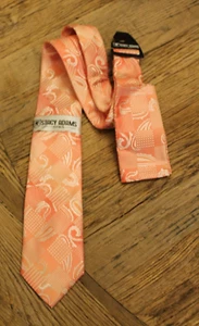 Mens Stacy Adams Pink White Geometric Design Tie W/ Matching Pocket Square NEW - Picture 1 of 1