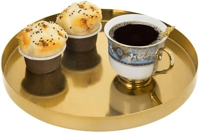MyGift 11 in Brushed Brass Plated Metal Round Decorative Serving and Vanity Tray - Image 1 of 4