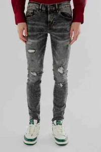 Jeans uomo lavaggio acido slim fit elasticizzato strappato denim pantalone cotone - Foto 1 di 15